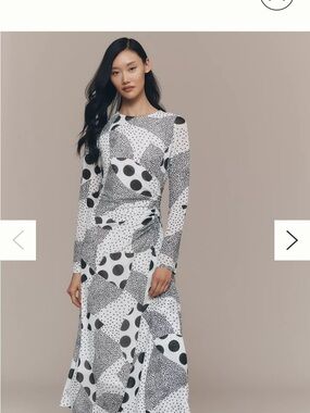 *New* Anthropologie Black & White Polka Dot Long Sleeve Twist-Waist Top